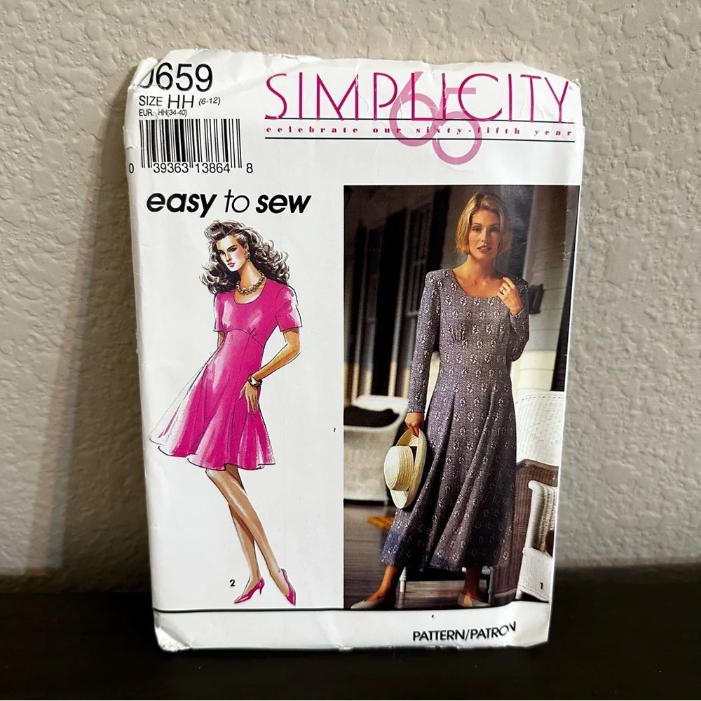 Vintage Sewing Pattern Simplicity Dress Size HH Easy To Sew Floral 1990 90s